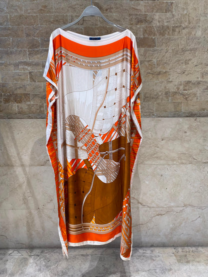 KD7850VS Equestrian Inspired Print Satin Kaftan Dress