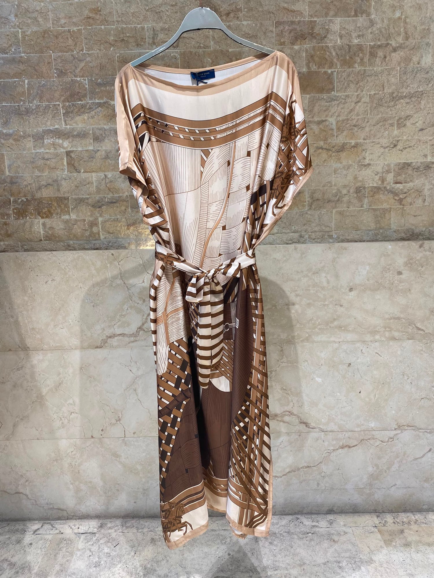 KD7850VS Equestrian Inspired Print Satin Kaftan Dress
