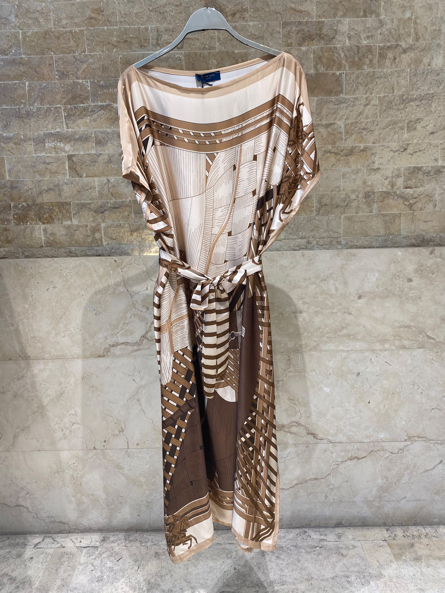 KD7850VS Equestrian Inspired Print Satin Kaftan Dress
