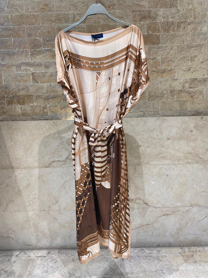 KD7850VS Equestrian Inspired Print Satin Kaftan Dress