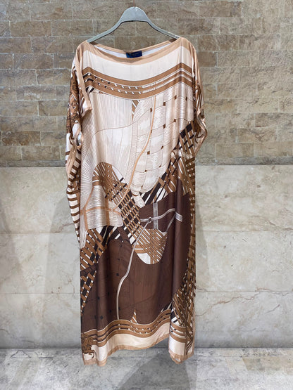 KD7850VS Equestrian Inspired Print Satin Kaftan Dress