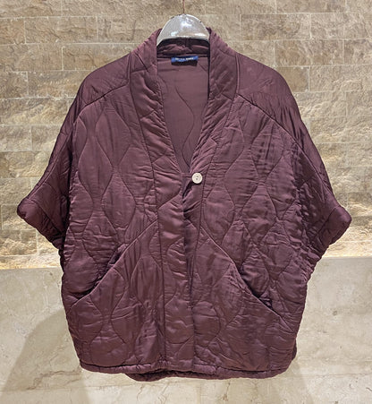 KD8018VS-4 Single Buttoned Quilted Matelasse Satin Cardigan - Brown Loft