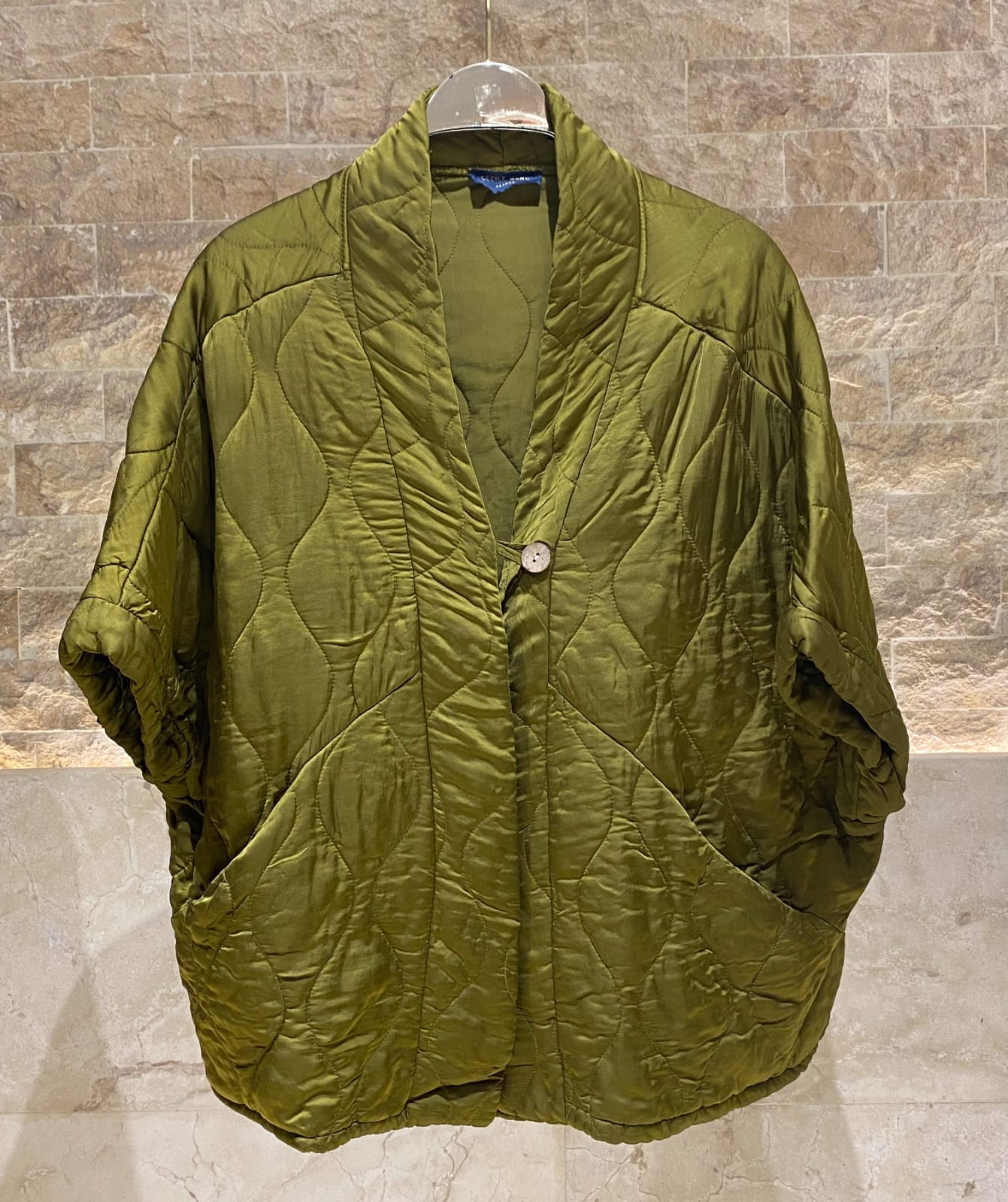 KD8018VS-4 Single Buttoned Quilted Matelasse Satin Cardigan - Brown Loft