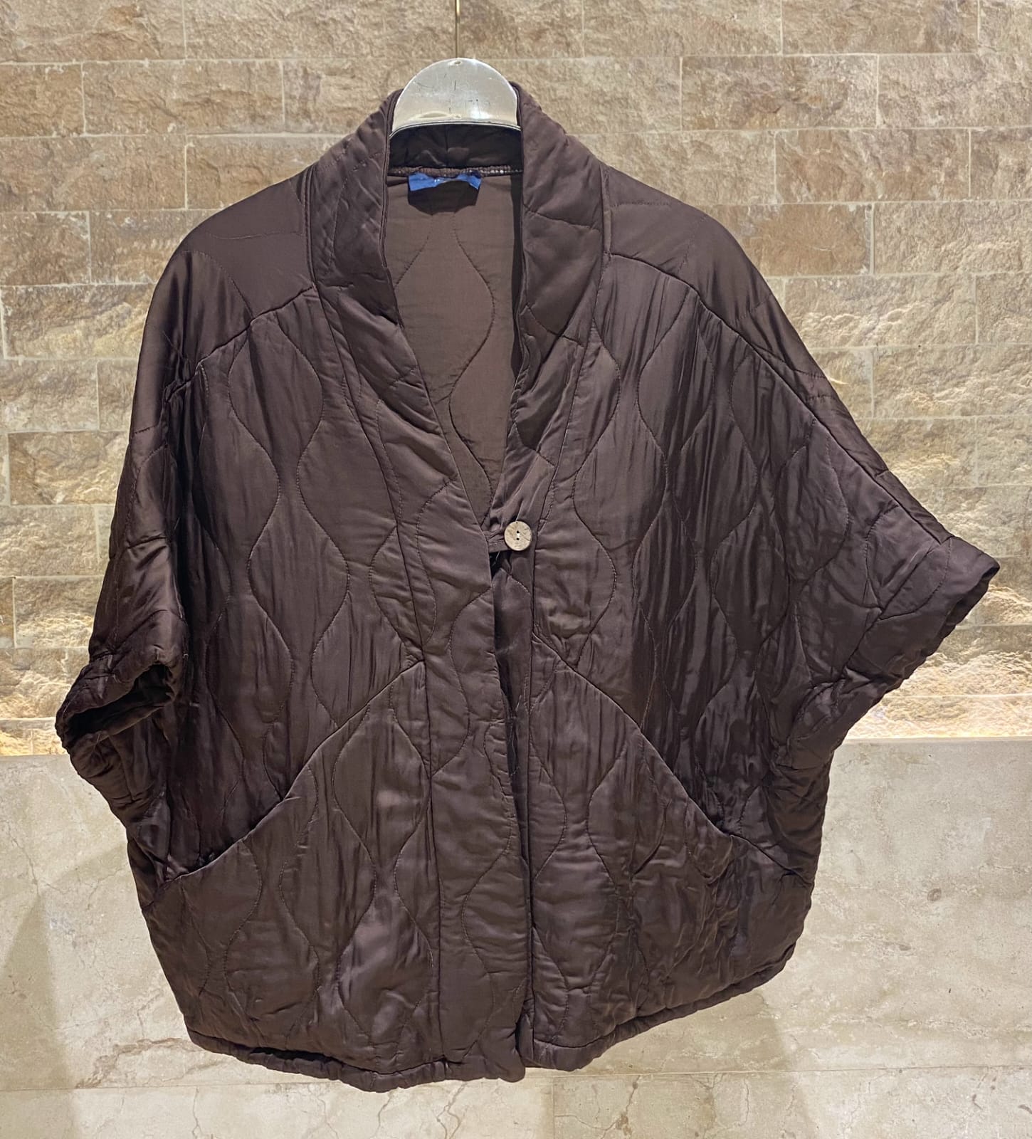 KD8018VS-4 Single Buttoned Quilted Matelasse Satin Cardigan - Brown Loft