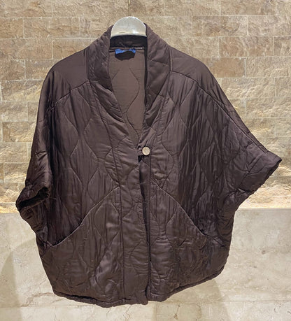 KD8018VS-4 Single Buttoned Quilted Matelasse Satin Cardigan - Brown Loft