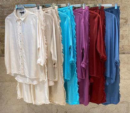 KD8607/05VS Satin Shirt and Pants قميص وبنطال من الساتان - Brown Loft