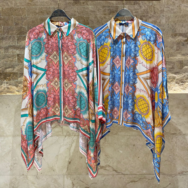 KD8737VS-Multi Floral Cape Shirt