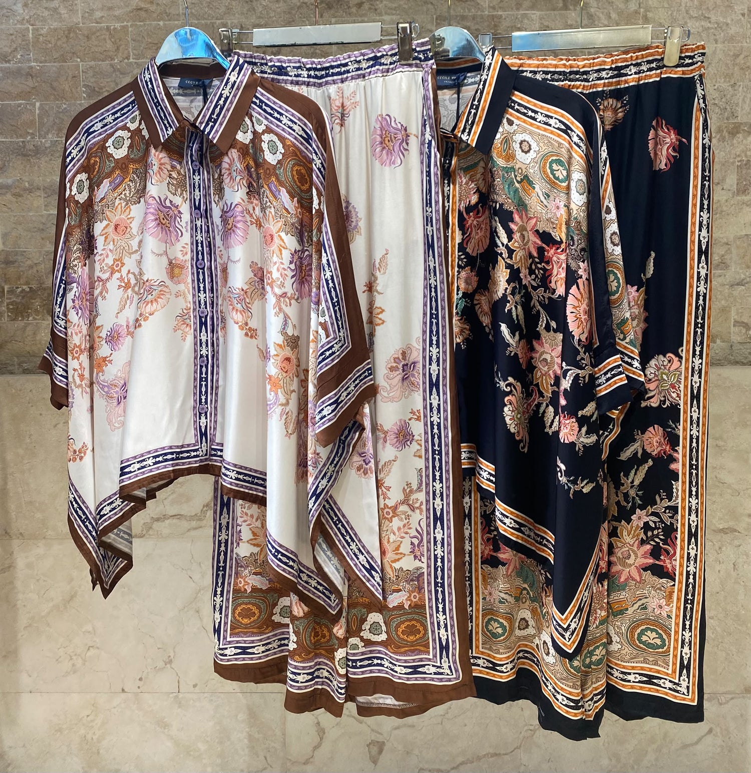 Bohemian Floral Satin Shirt and Pants Set KD8871/9099-12