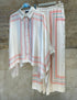 KD8871/9099-7 Ticking Stripe Satin Cape Shirt and Pants قميص وبنطال من الساتان المخطط - Brown Loft