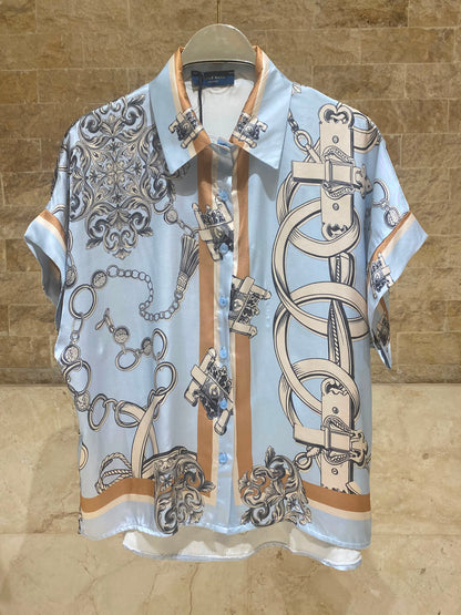 KD9099/9119VS-10 Chain Detailed Satin Shirt and Pants Set