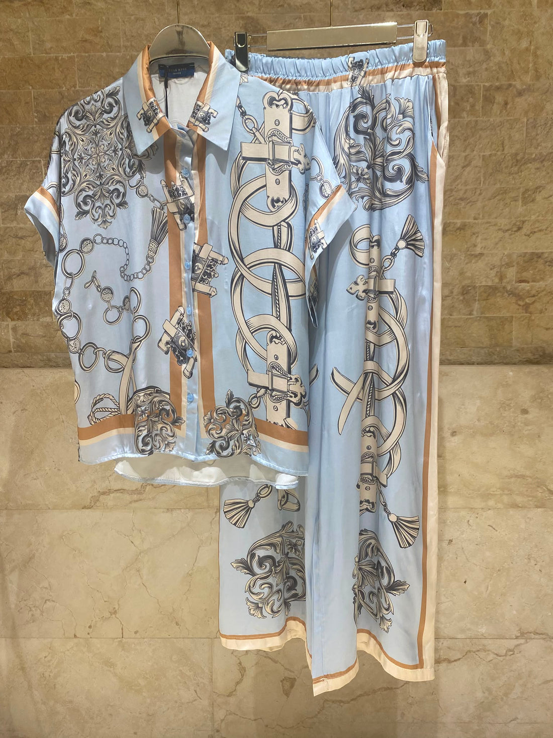 KD9099/9119VS-10 Chain Detailed Satin Shirt and Pants Set