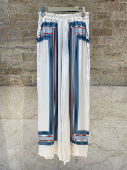 KD8871/9099-7 Ticking Stripe Satin Cape Shirt and Pants قميص وبنطال من الساتان المخطط - Brown Loft