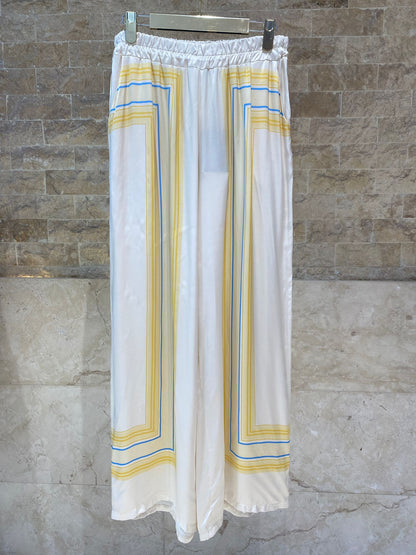 KD8871/9099-7 Ticking Stripe Satin Cape Shirt and Pants قميص وبنطال من الساتان المخطط - Brown Loft