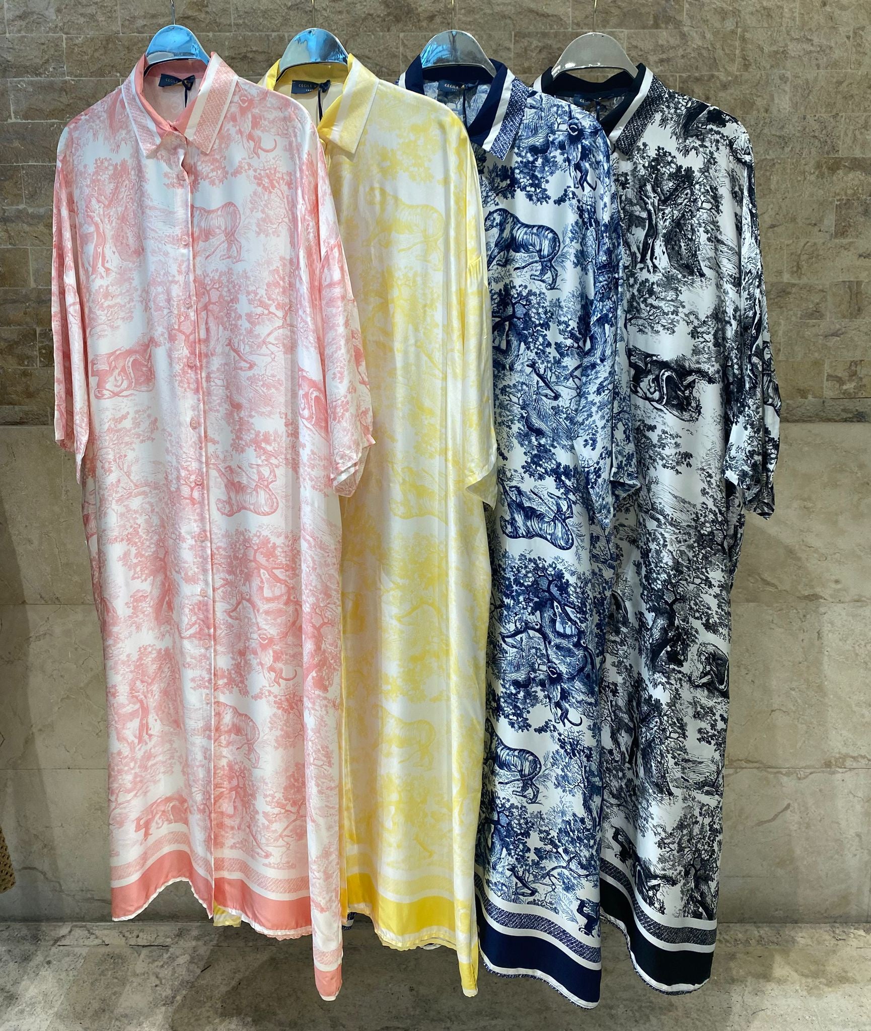 KD9316VS-6 Printed Oversized Satin Dress - Brown Loft