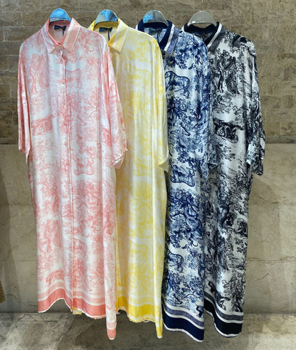 KD9316VS-6 Printed Oversized Satin Dress - Brown Loft