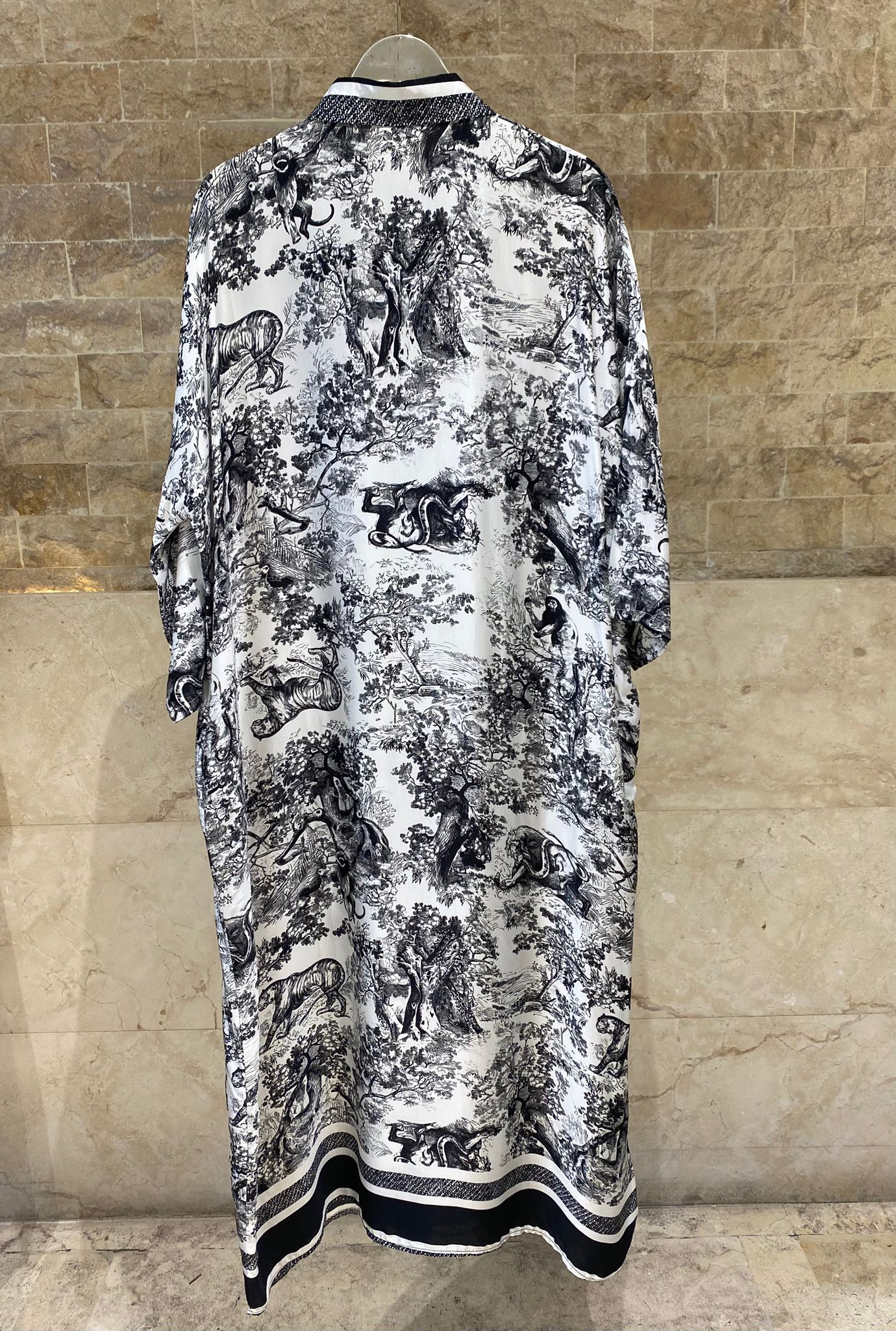 KD9316VS-6 Printed Oversized Satin Dress - Brown Loft
