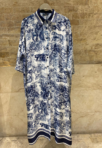 KD9316VS-6 Printed Oversized Satin Dress - Brown Loft