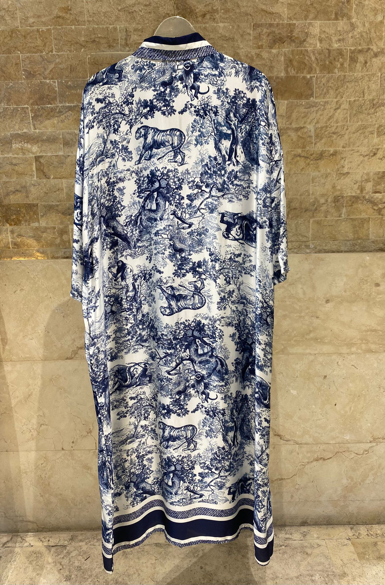 KD9316VS-6 Printed Oversized Satin Dress - Brown Loft
