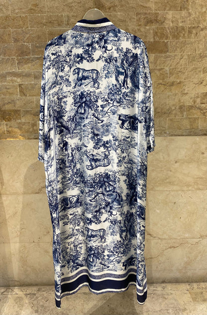 KD9316VS-6 Printed Oversized Satin Dress - Brown Loft