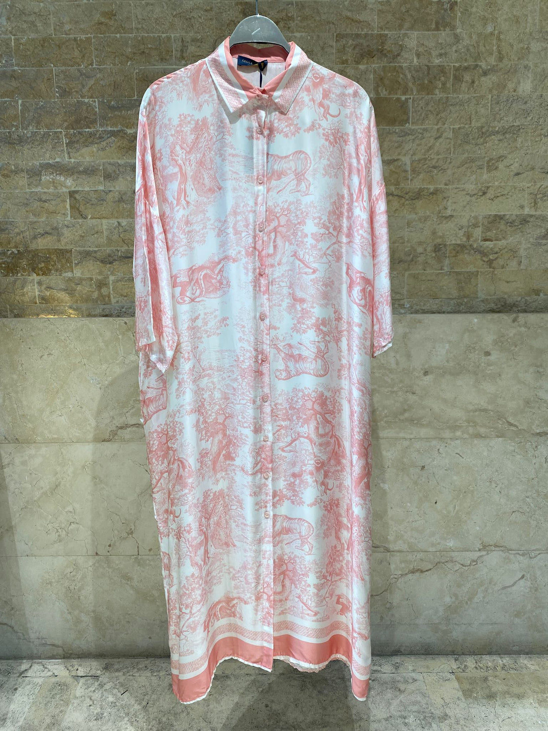 KD9316VS-6 Printed Oversized Satin Dress - Brown Loft