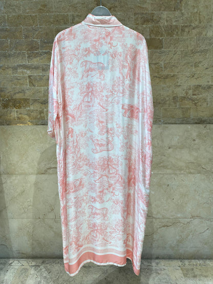KD9316VS-6 Printed Oversized Satin Dress - Brown Loft