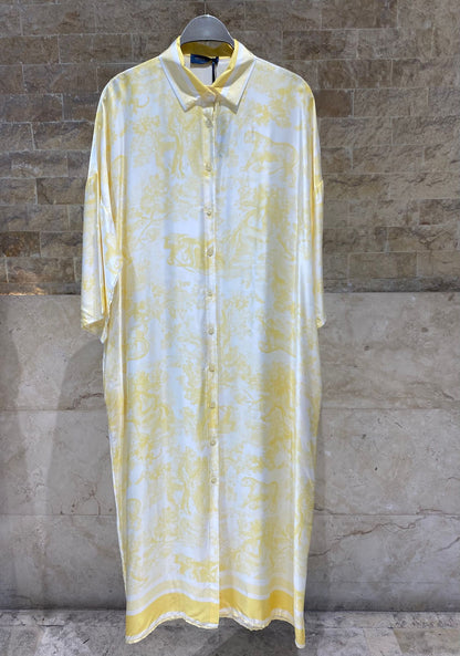 KD9316VS-6 Printed Oversized Satin Dress - Brown Loft