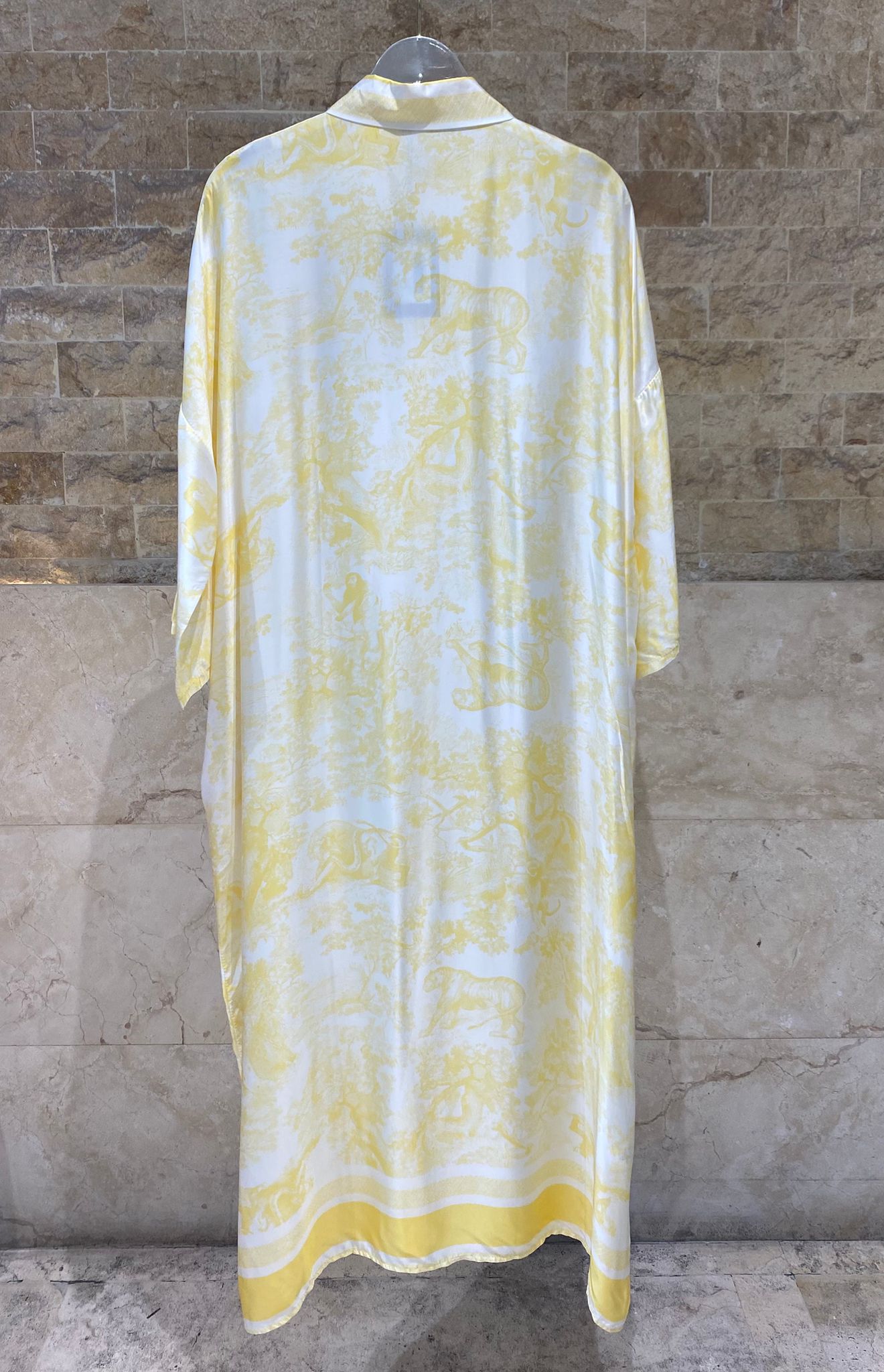 KD9316VS-6 Printed Oversized Satin Dress - Brown Loft