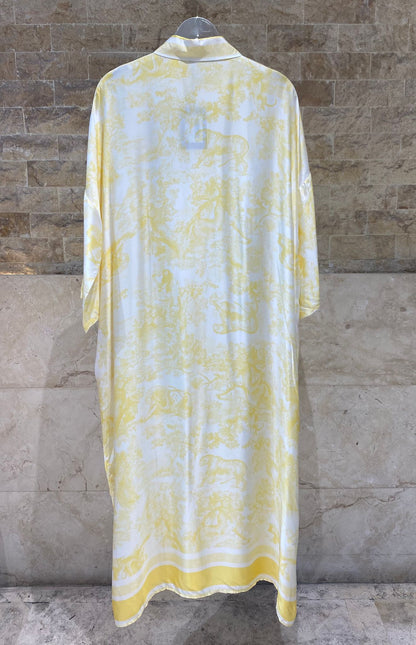 KD9316VS-6 Printed Oversized Satin Dress - Brown Loft