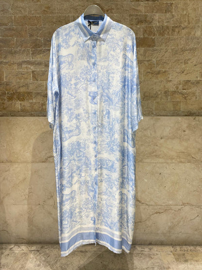 KD9316VS-6 Printed Oversized Satin Dress فستان ساتان مطبوع بقصة واسعة