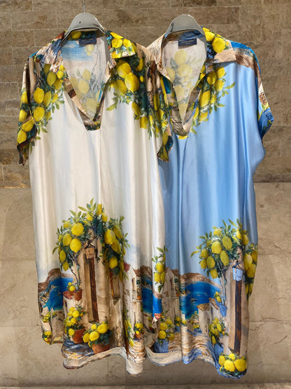 KD9960VS-36 Printed Satin Loose Fit Dress - Brown Loft
