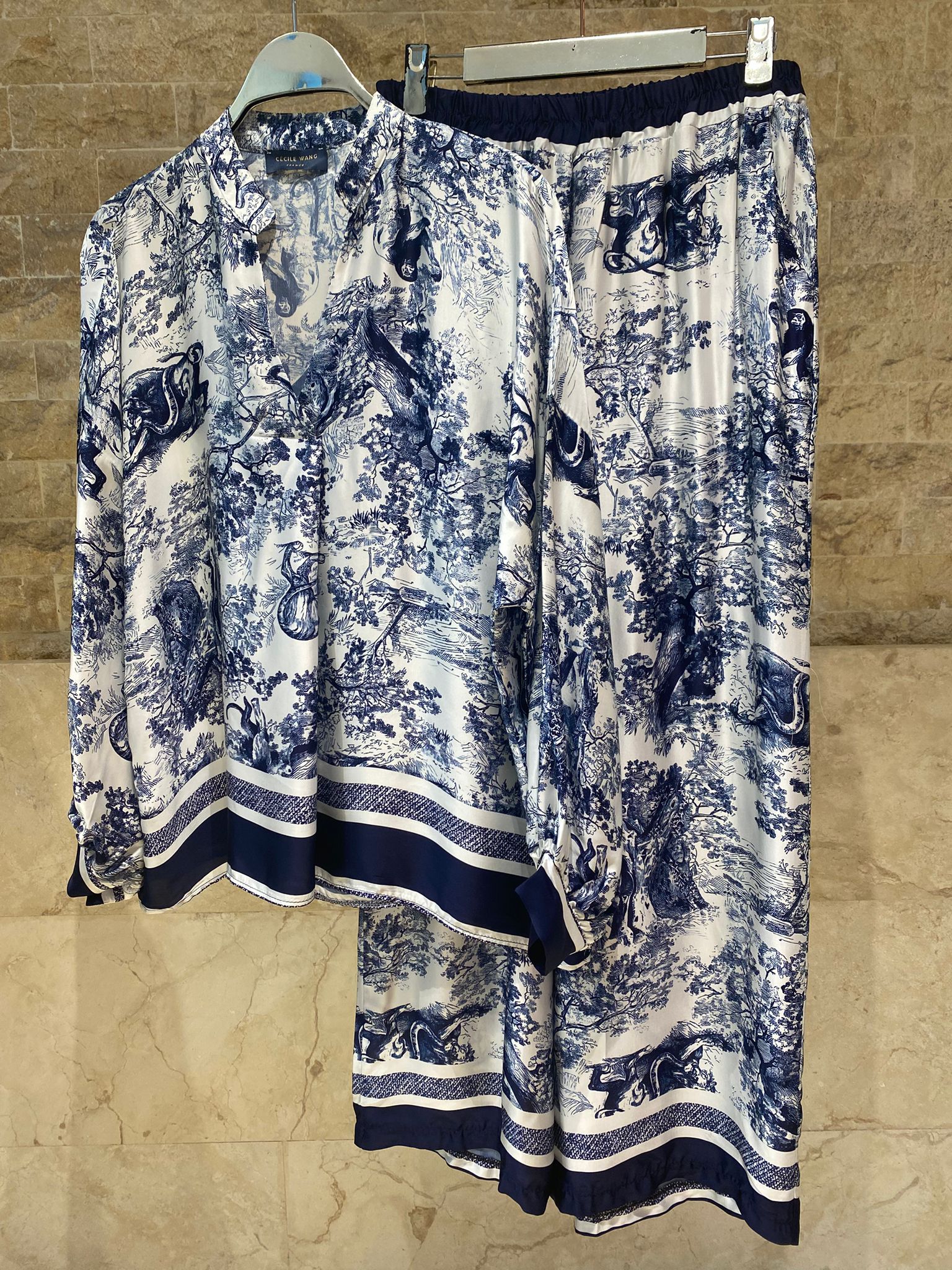 KD9968/6637-6 Toile de Jouy Satin Top and Pants - Brown Loft