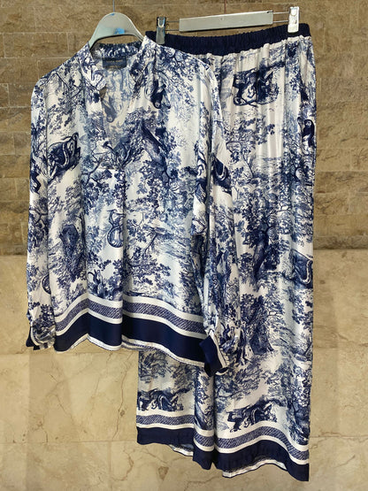 KD9968/6637-6 Toile de Jouy Satin Top and Pants - Brown Loft