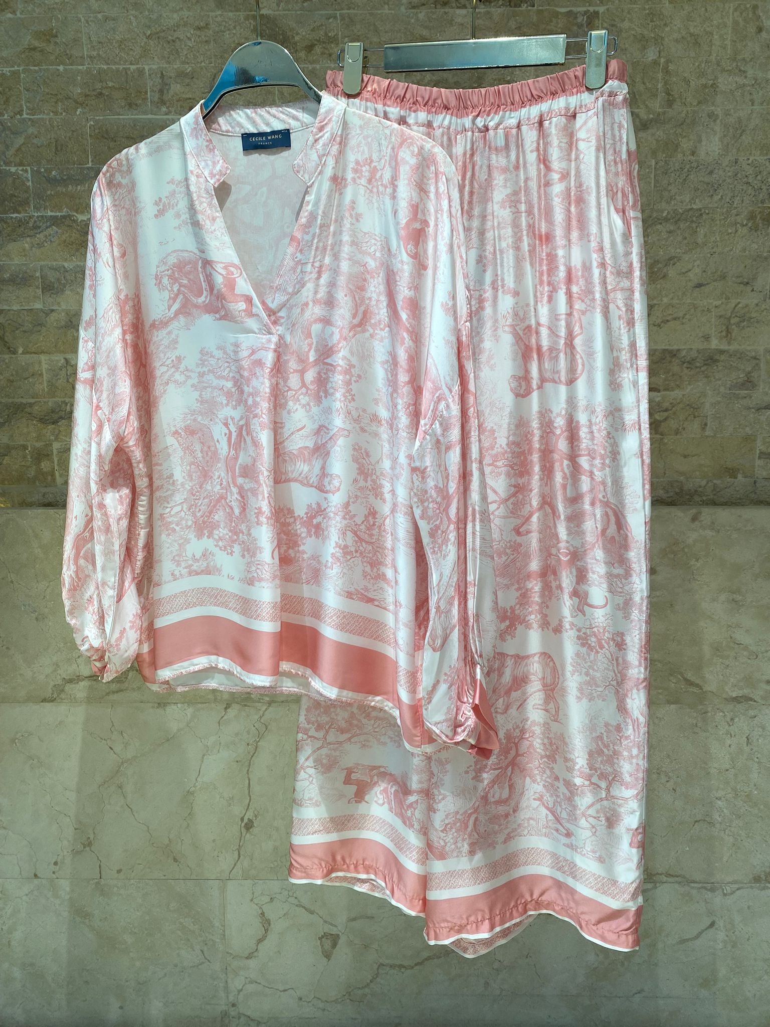 KD9968/6637-6 Toile de Jouy Satin Top and Pants - Brown Loft