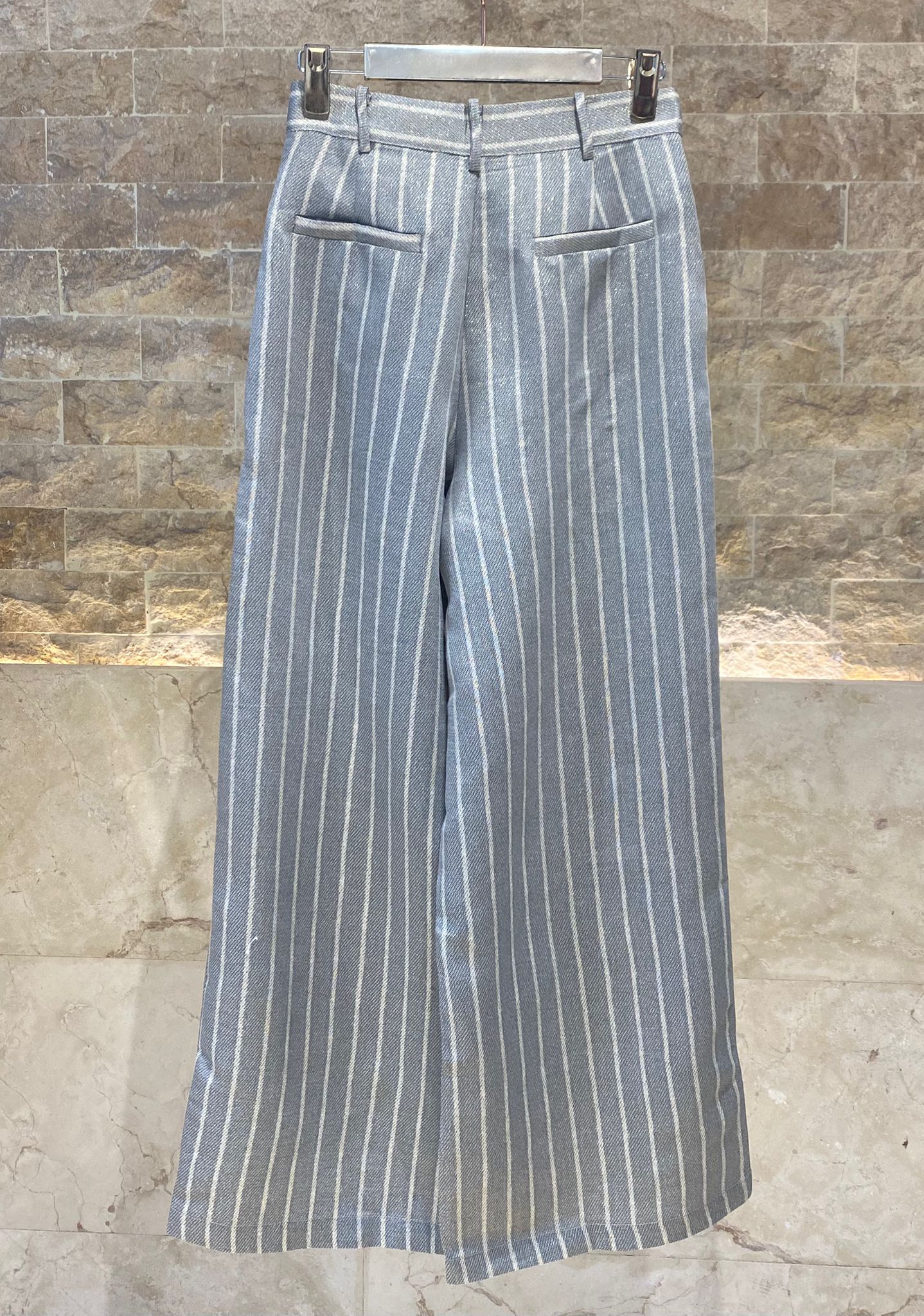 Kris Pinstripe Wide Leg Pants بنطال واسع الساقين مخطط - Brown Loft
