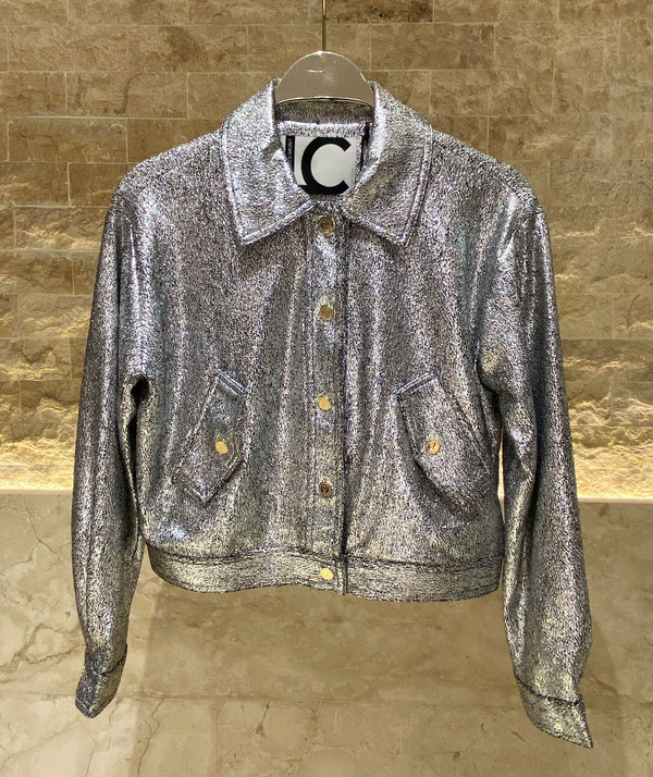 Crackled Fabric Bomber Jacket  سترة بومبر من القماش المتشقق