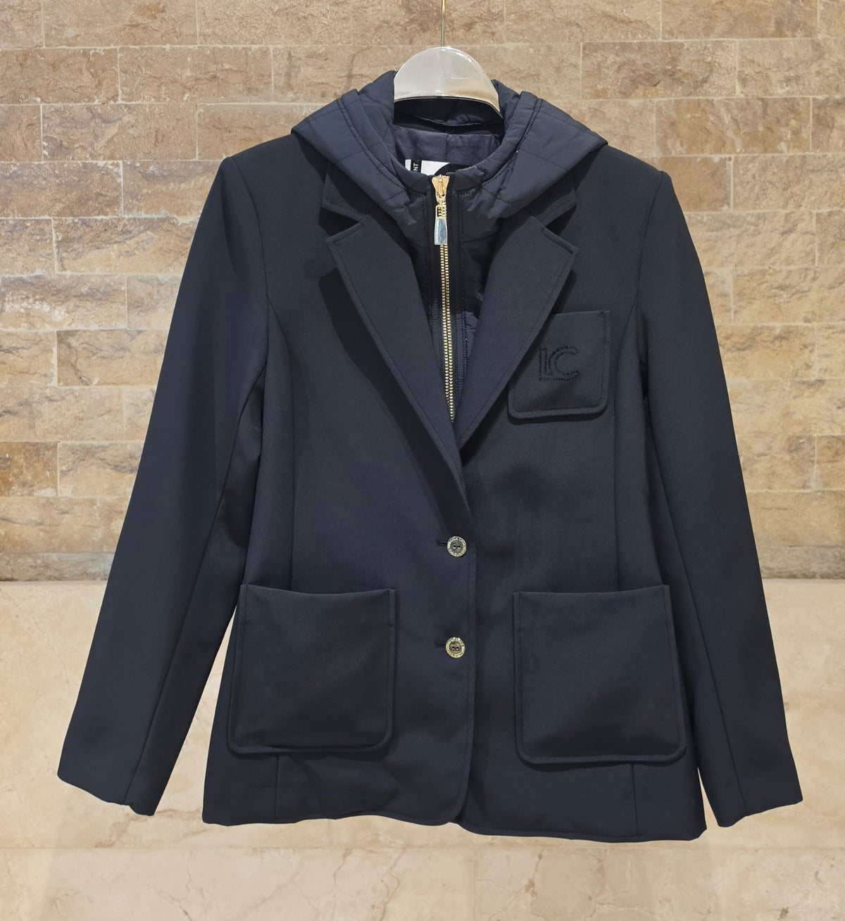 LF2602011 Buttoned Collared Hooded Jacket
