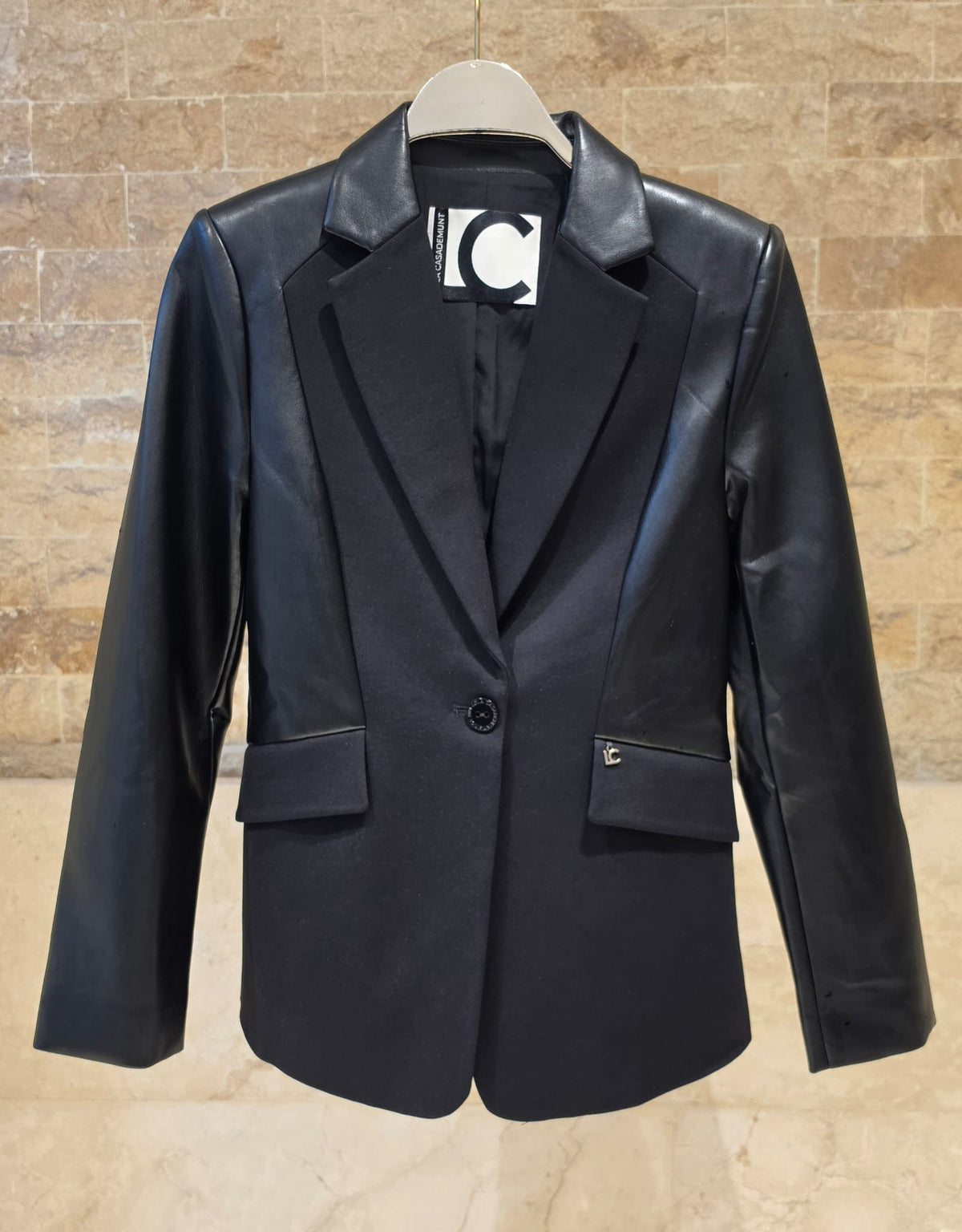 LF2602012 Faux Leather and Tailored Fabric Body Mix Jacket