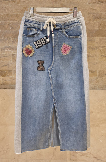 LF2608005 Casual Denim Midi Skirt