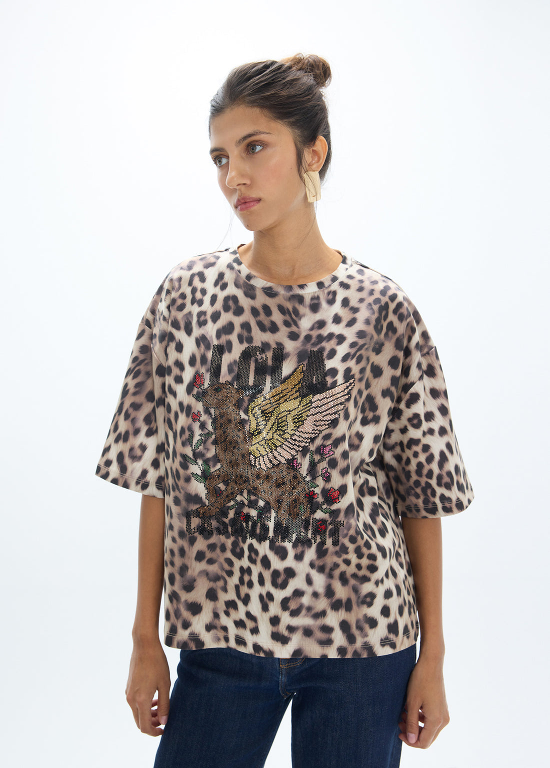 LF2615027 Leopard Print Oversized Fit Top