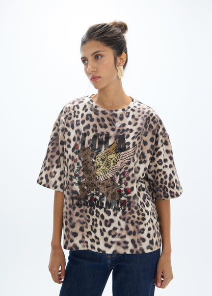 LF2615027 Leopard Print Oversized Fit Top
