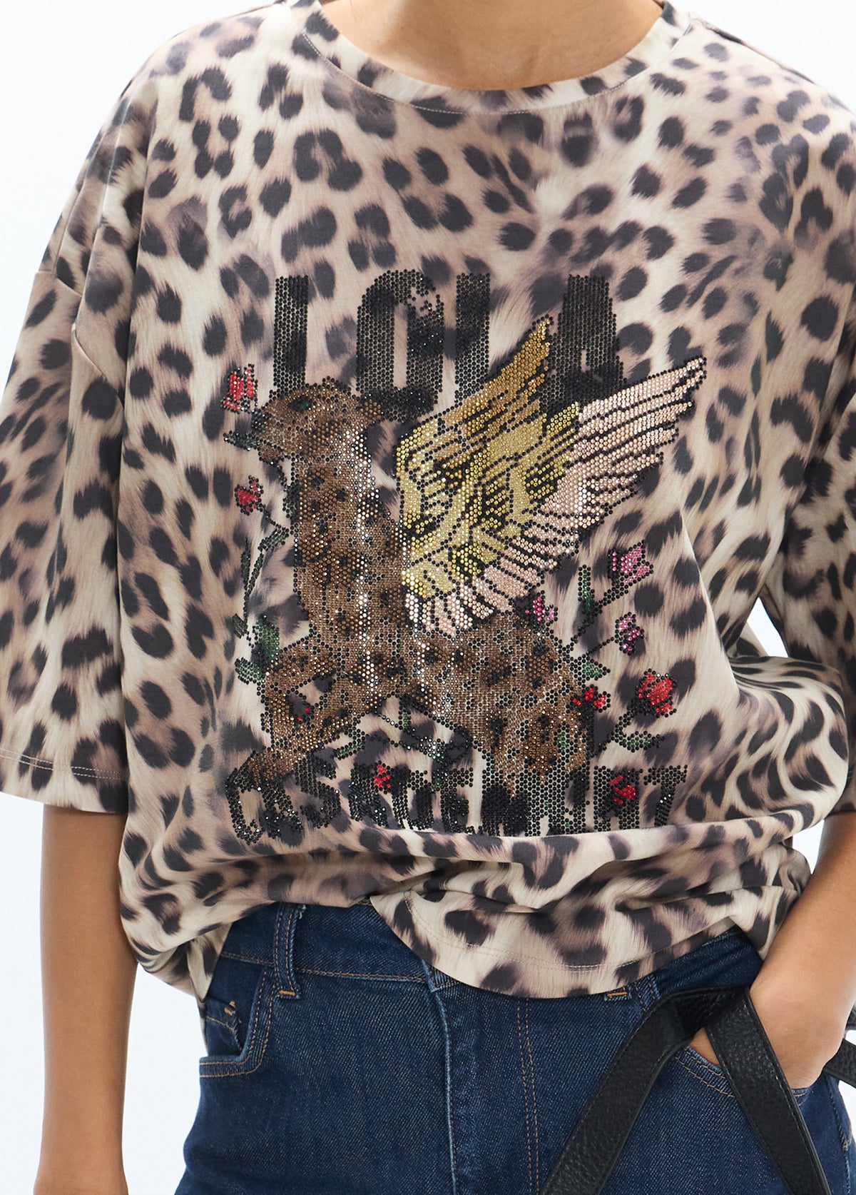 LF2615027 Leopard Print Oversized Fit Top