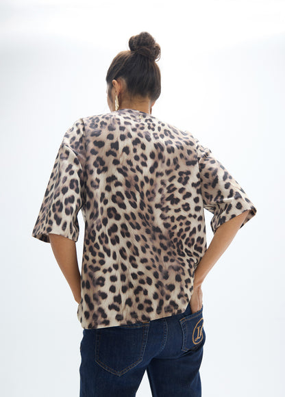 LF2615027 Leopard Print Oversized Fit Top