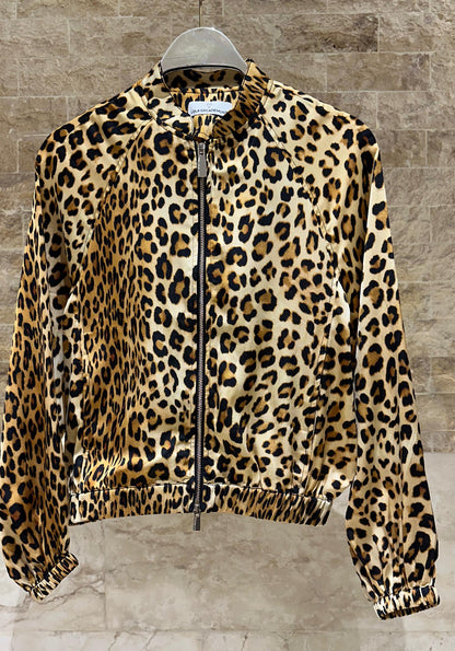 LS2602023 Leopard Print Satin Bomber جاكيت بومبر ساتان بنقشة الفهد - Brown Loft