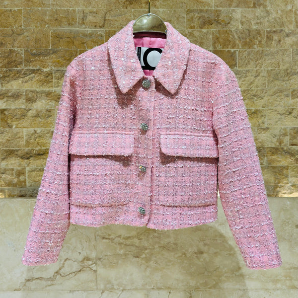 LS2602037 Tweed Sequins Short Jacket سترة قصيرة من التويد مزينة بالترتر