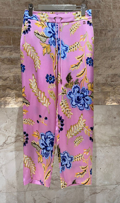 LS2614023 Floral Print Satin Joggers Pants بنطال جوغر من الساتان بطبعة الأزهار - Brown Loft