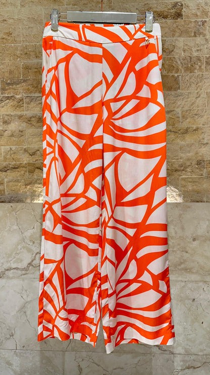 LS2614040 Abstract Leaf Print Wide Leg Pants - Brown Loft