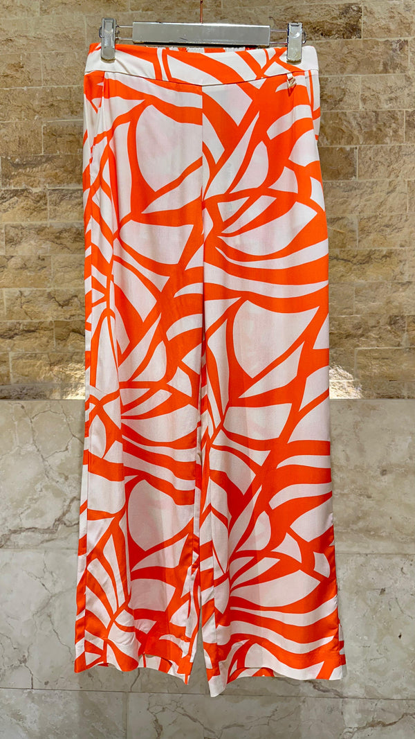 LS2614040 Abstract Leaf Print Wide Leg Pants بنطال واسع الساقين بنقشة أوراق الشجر المجردة