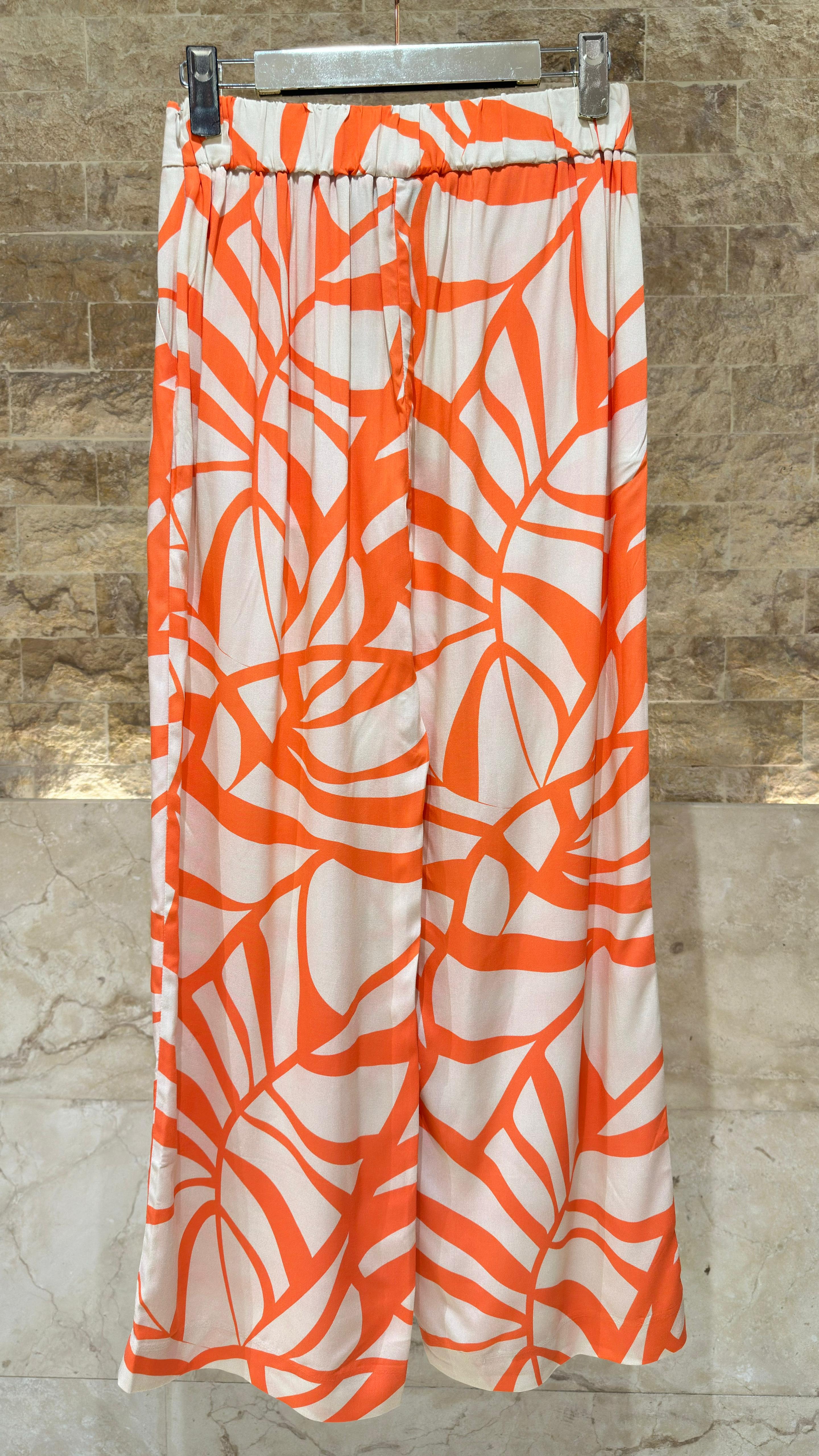 LS2614040 Abstract Leaf Print Wide Leg Pants - Brown Loft