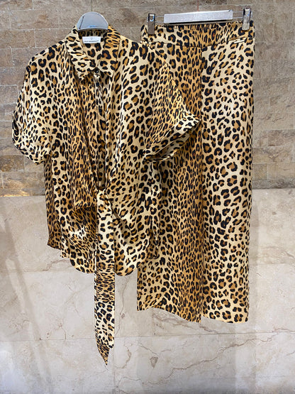 LS2615007/4007 Animal Print Top and Pants قميص وبنطال بنقشة حيوانات - Brown Loft