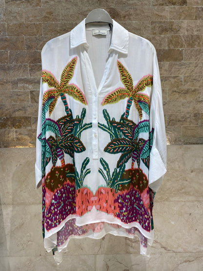 LS2615014 Oversized Shirt with Embroidery - Brown Loft